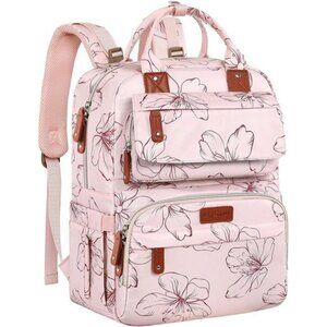 Large Pink Floral Diaper Bag Backpack Baby Girl Travel Organizer with Pockets